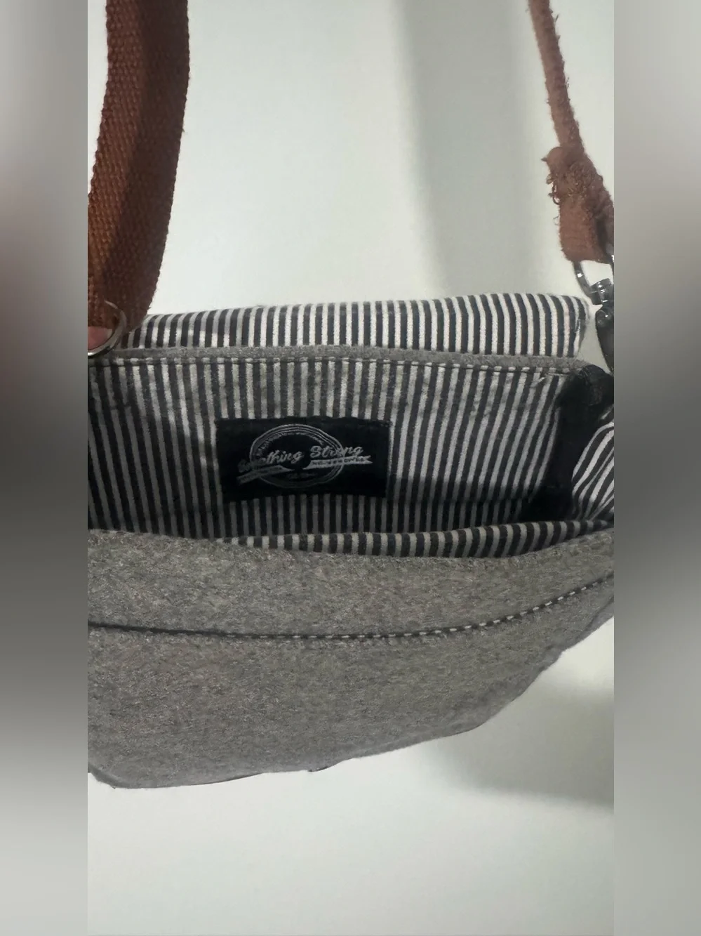 Something Strong Small Wool Messenger Crossbody Bag Gray/Brown